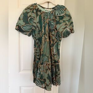 Marie Oliver Green Leaf Print Mini Dress